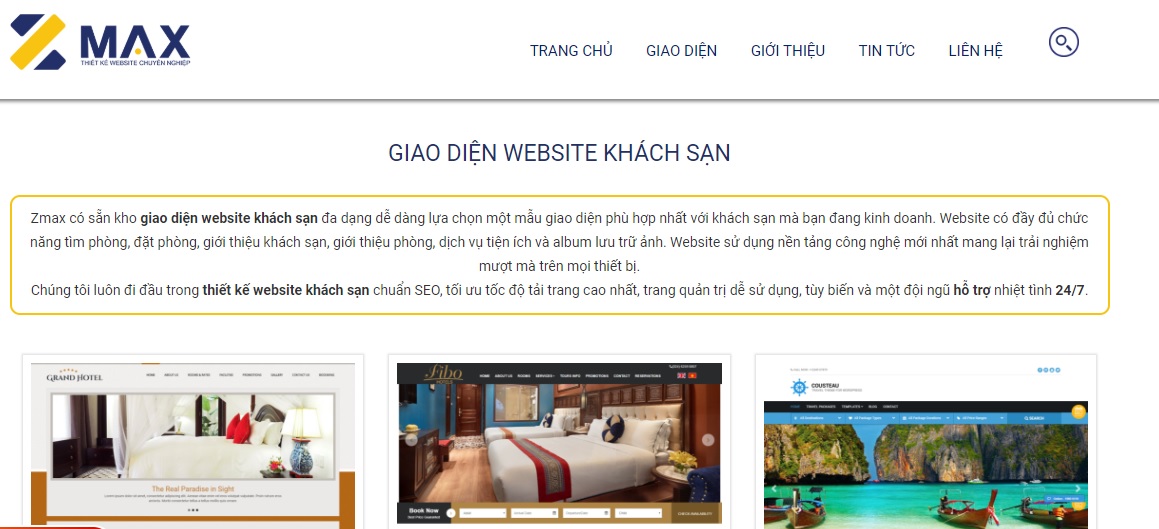 giao diện website khách sạn