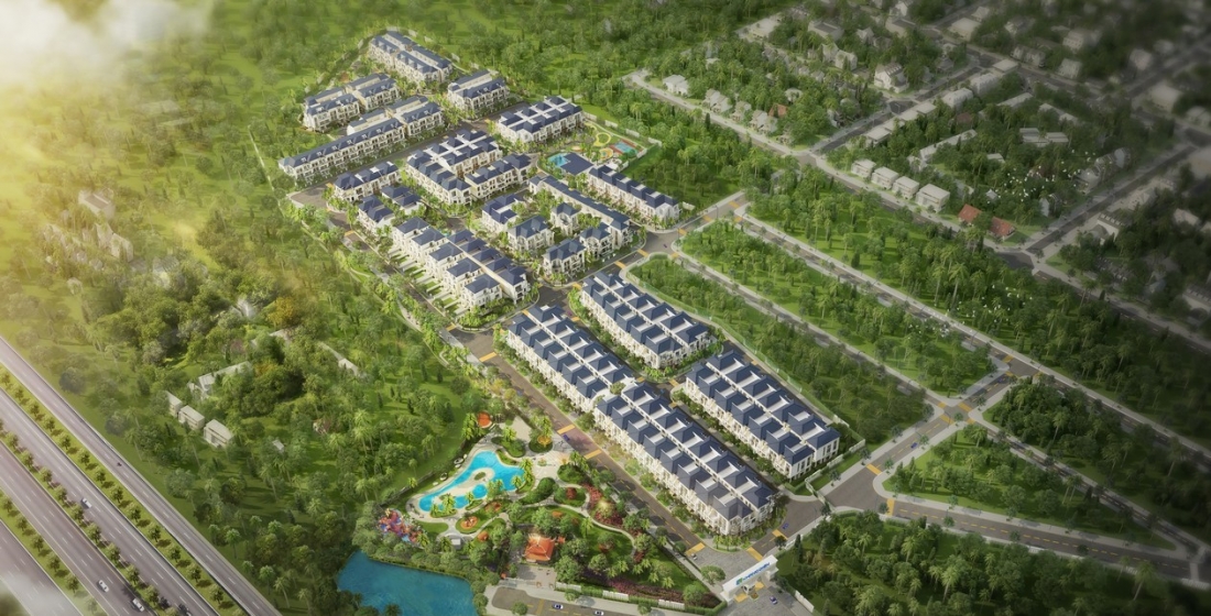 Phối cảnh tổng thể khu nhà phố The Solina Khang Điền nhìn từ trên cao