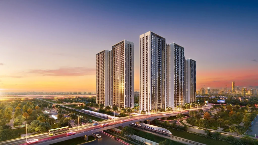 Phối cảnh cụm tháp căn hộ Imperia Sensa Park lúc hoàng hôn