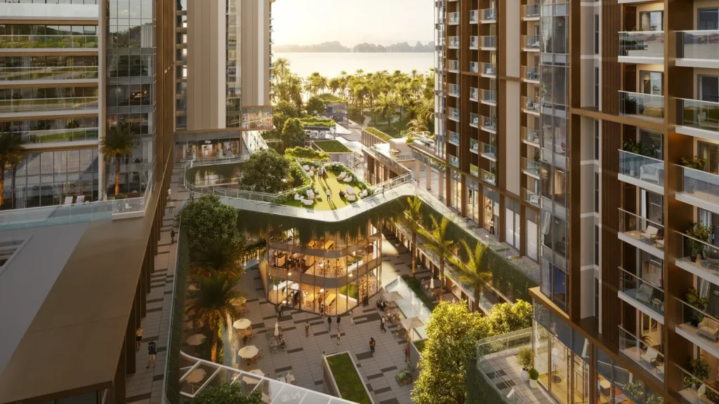 Phối cảnh sân vườn tiện ích giữa các tòa căn hộ Imperia Sensa Park