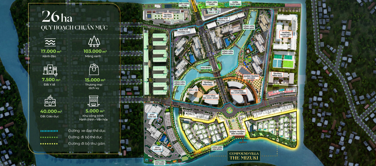 Mặt bằng quy hoạch tổng thể 26 ha của Mizuki Park