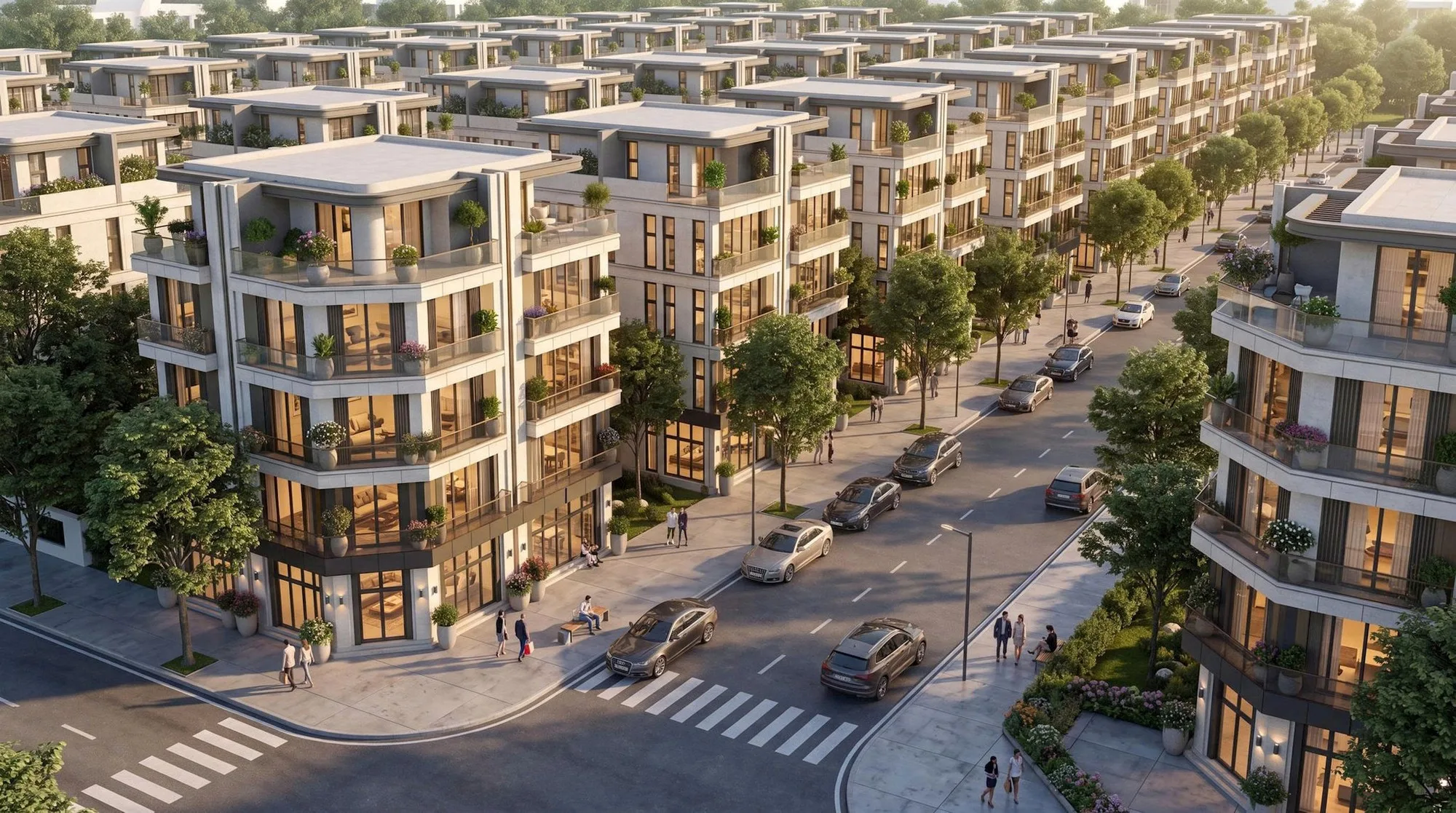 Phối cảnh dãy shophouse Star Avenue cao 5 tầng dọc trục đường trong dự án
