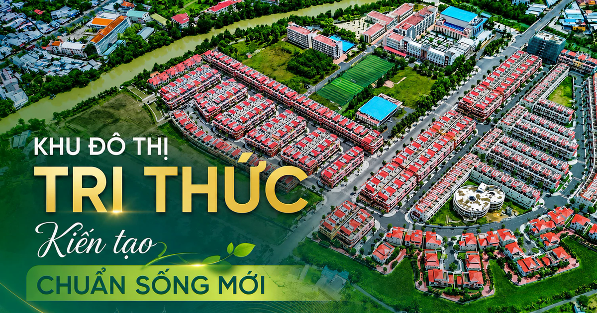 Phối cảnh trên cao khu đô thị tri thức T&T tại Vĩnh Long với các dãy nhà phố mái đỏ