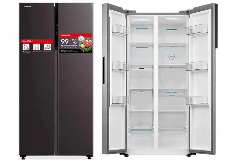 Tủ lạnh side by side Toshiba mở cửa, hình ảnh minh họa sản phẩm gia dụng không thuộc dự án đường sắt