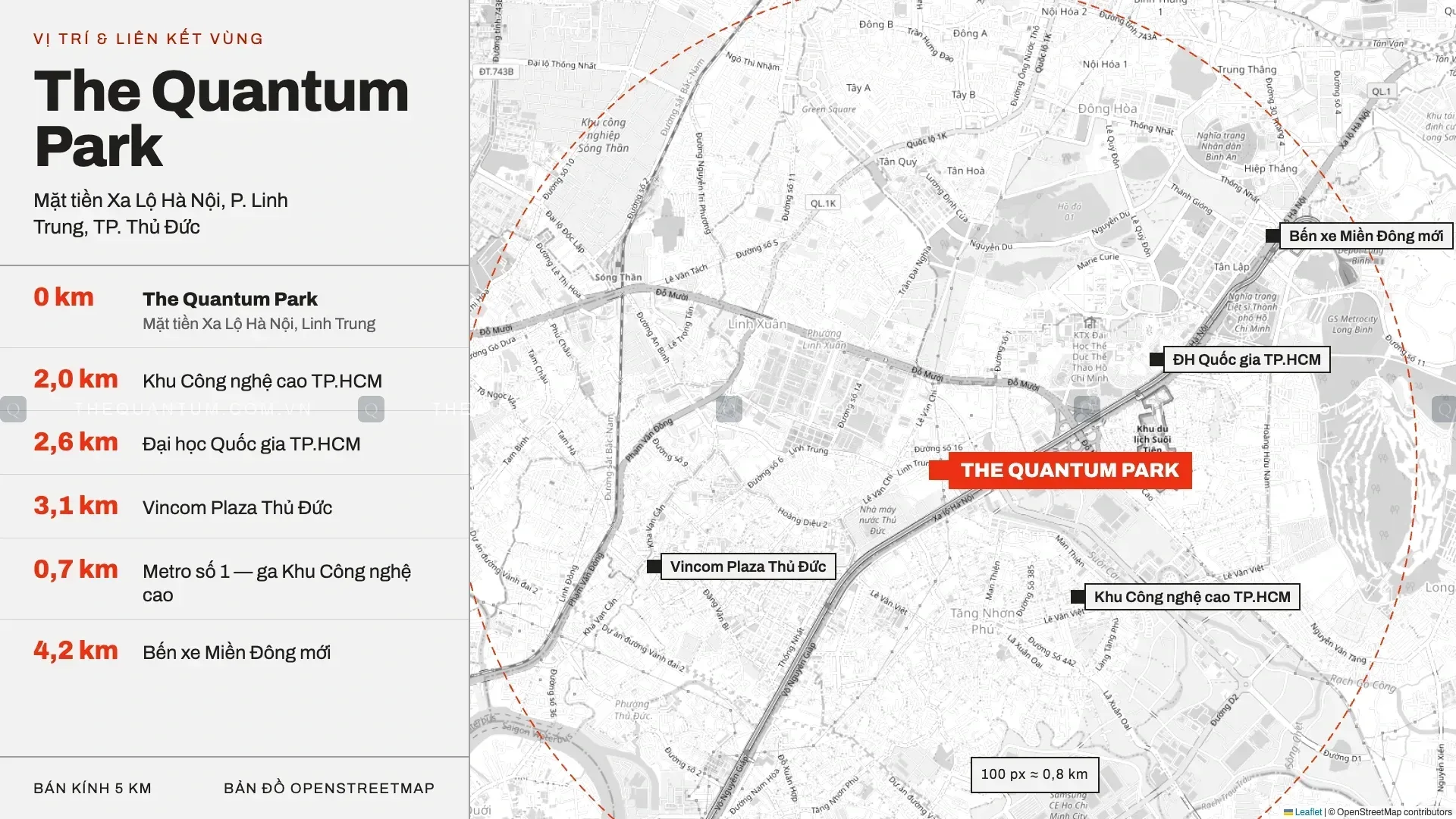 Bản đồ vị trí The Quantum Park và khoảng cách tới Khu Công nghệ cao, Đại học Quốc gia TP.HCM, Vincom Plaza Thủ Đức