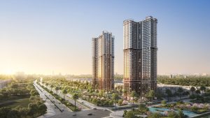 Phối cảnh tòa căn hộ cao tầng dự án Imperia Green City lúc hoàng hôn