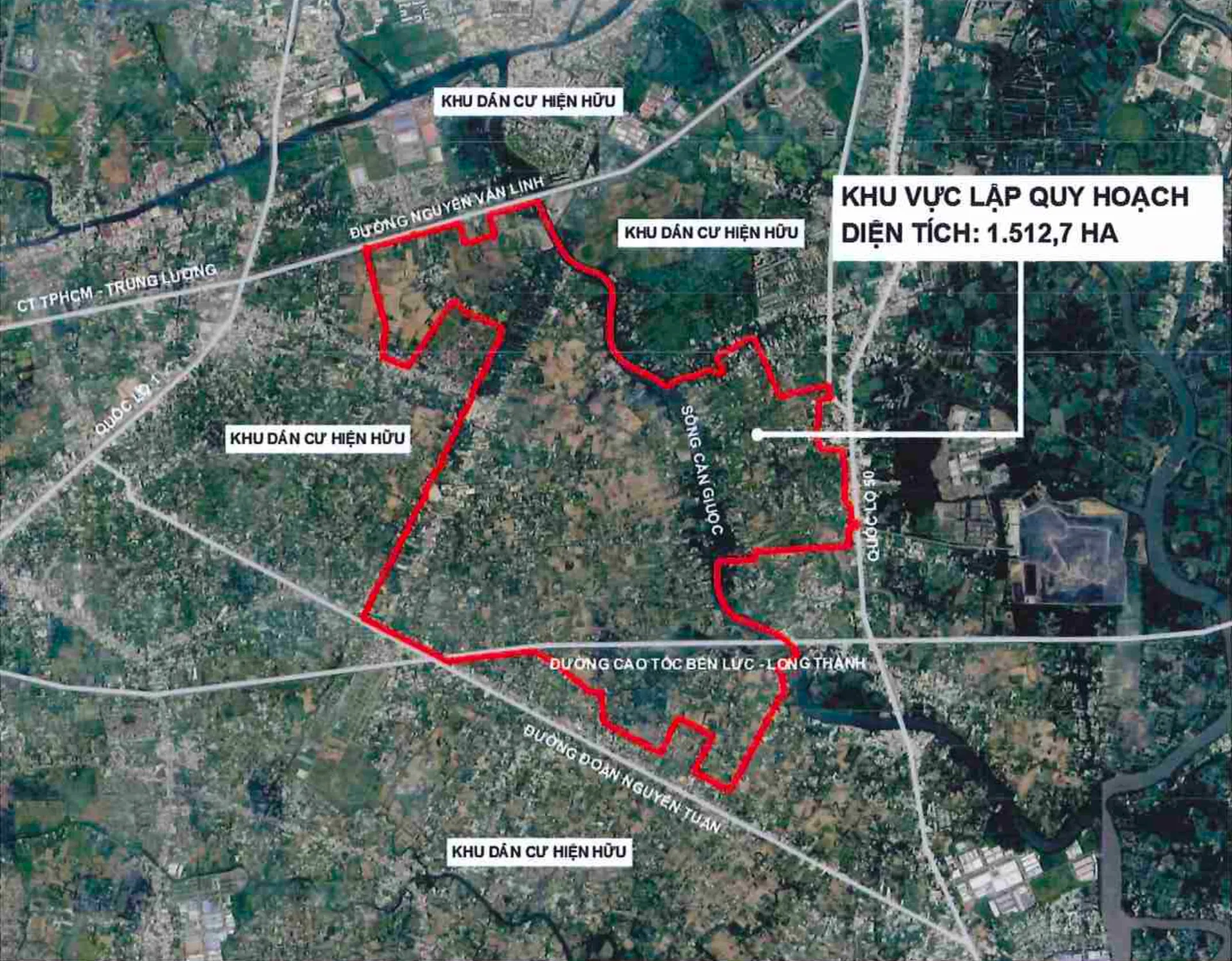 Sơ đồ ranh giới khu vực lập quy hoạch Vinhomes Hưng Long Bình Chánh rộng 1.512,7 ha