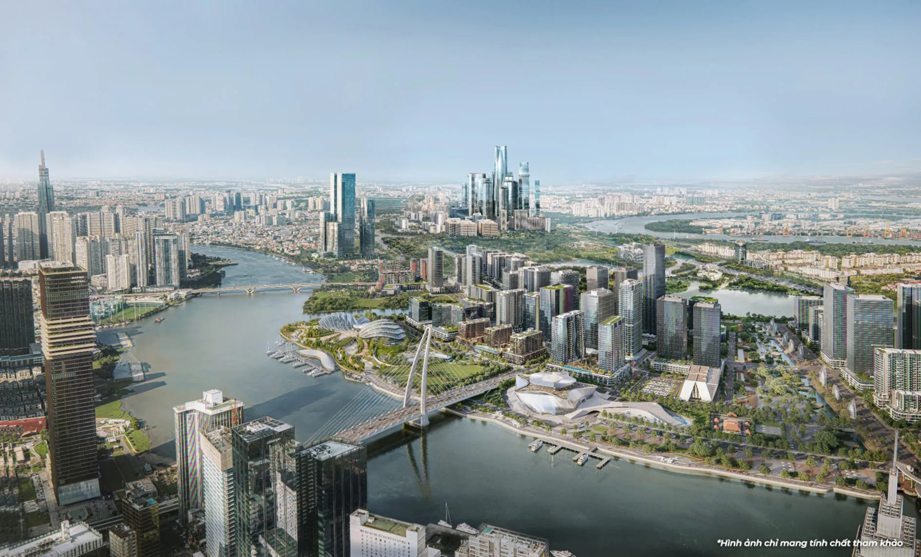 Sơ đồ vị trí kết nối metro và đường sắt của The Megapolis Thủ Thiêm nhìn từ trên cao
