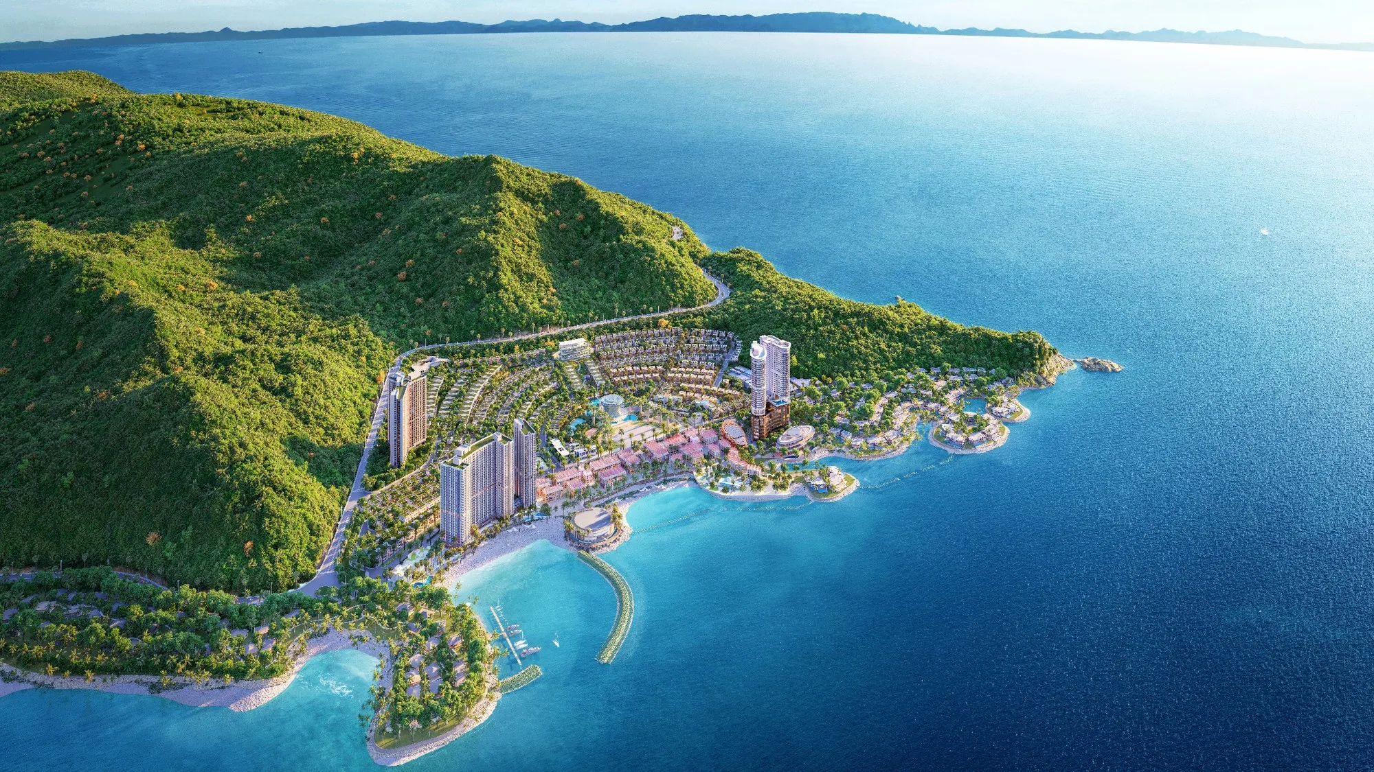 Toàn cảnh trên cao quần thể Libera Nha Trang 44ha bên vịnh biển
