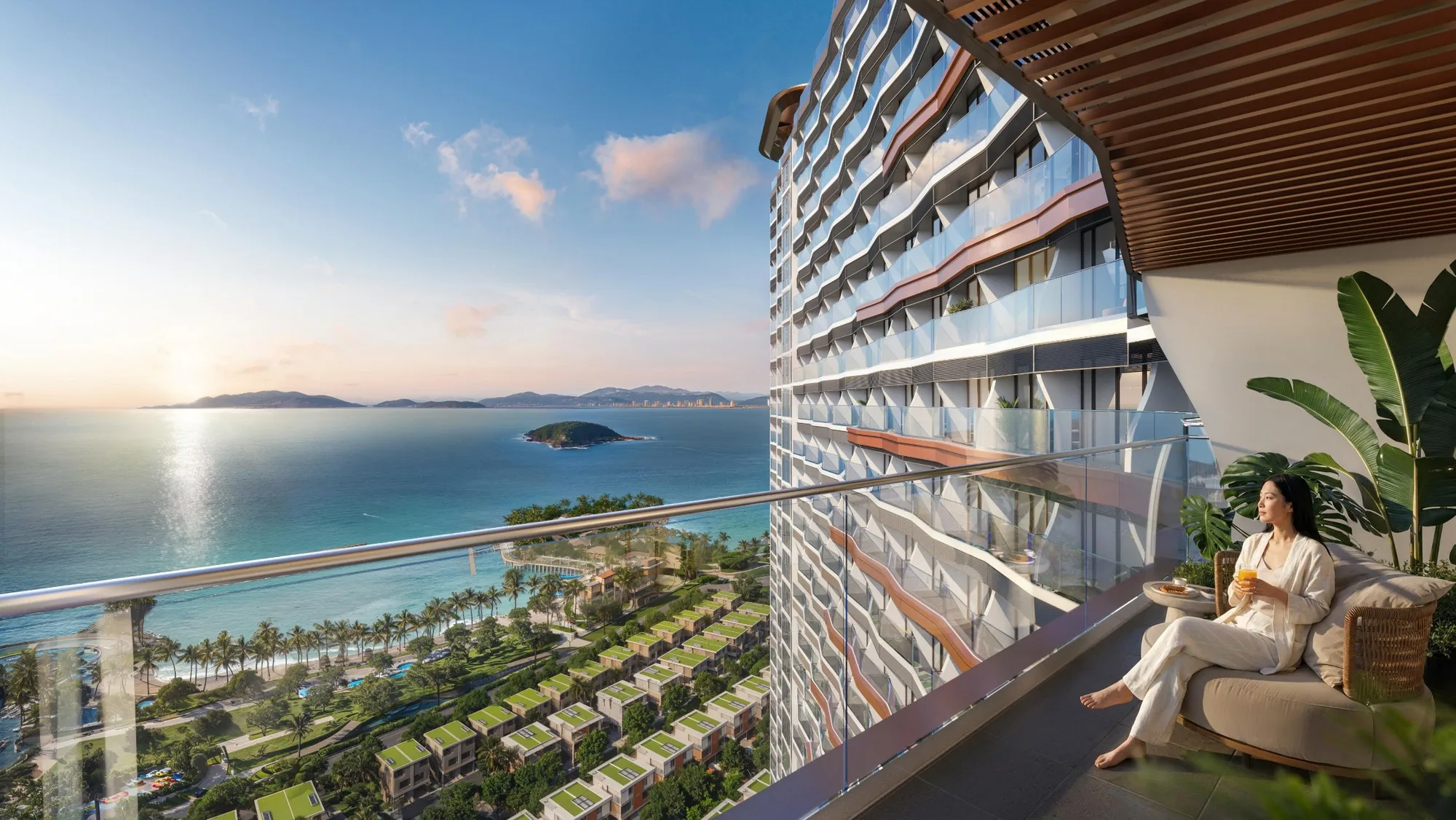 View ban công căn hộ Alora Nha Trang hướng ra biển và vịnh Nha Trang