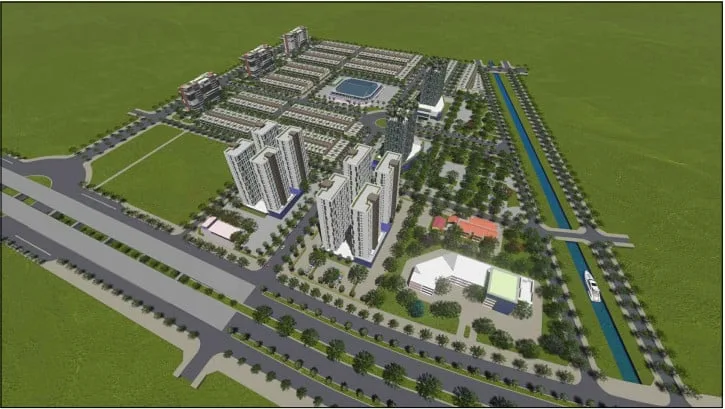 Phối cảnh khu đô thị Spring Ville nhìn từ góc khác, gồm cụm block căn hộ và khu tiện ích nội khu