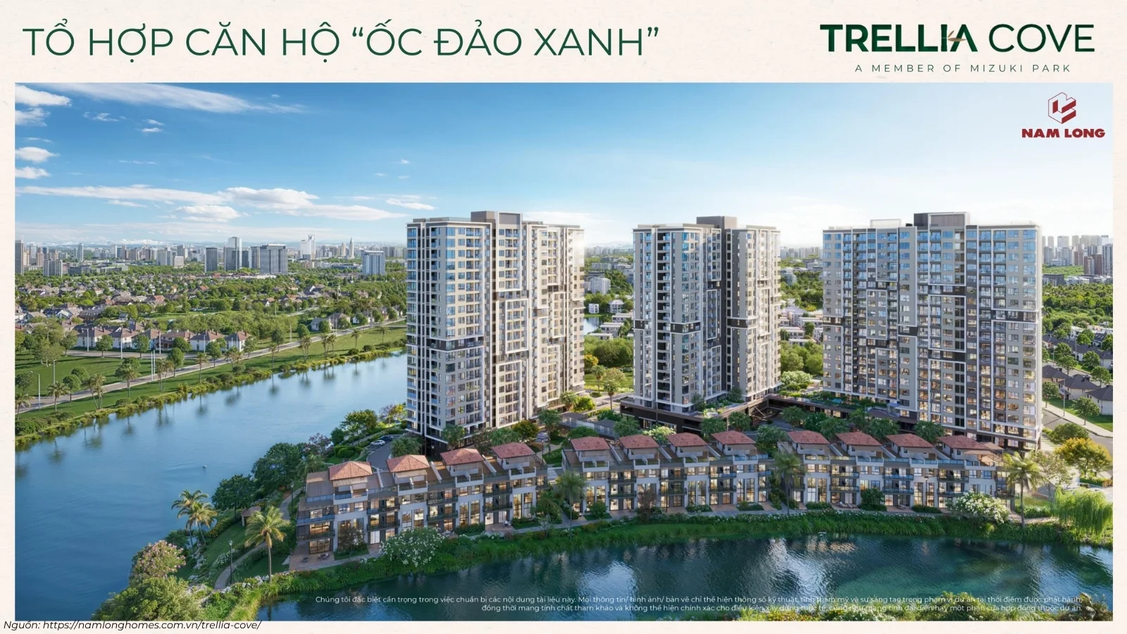 Phối cảnh tháp Trellia Vista trong phân khu căn hộ Trellia Cove ven sông, Mizuki Park