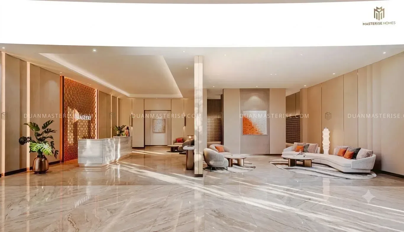 Sảnh đón ốp đá marble tại phân khu Masteri thuộc dự án Masterise Vinhomes Saigon Park