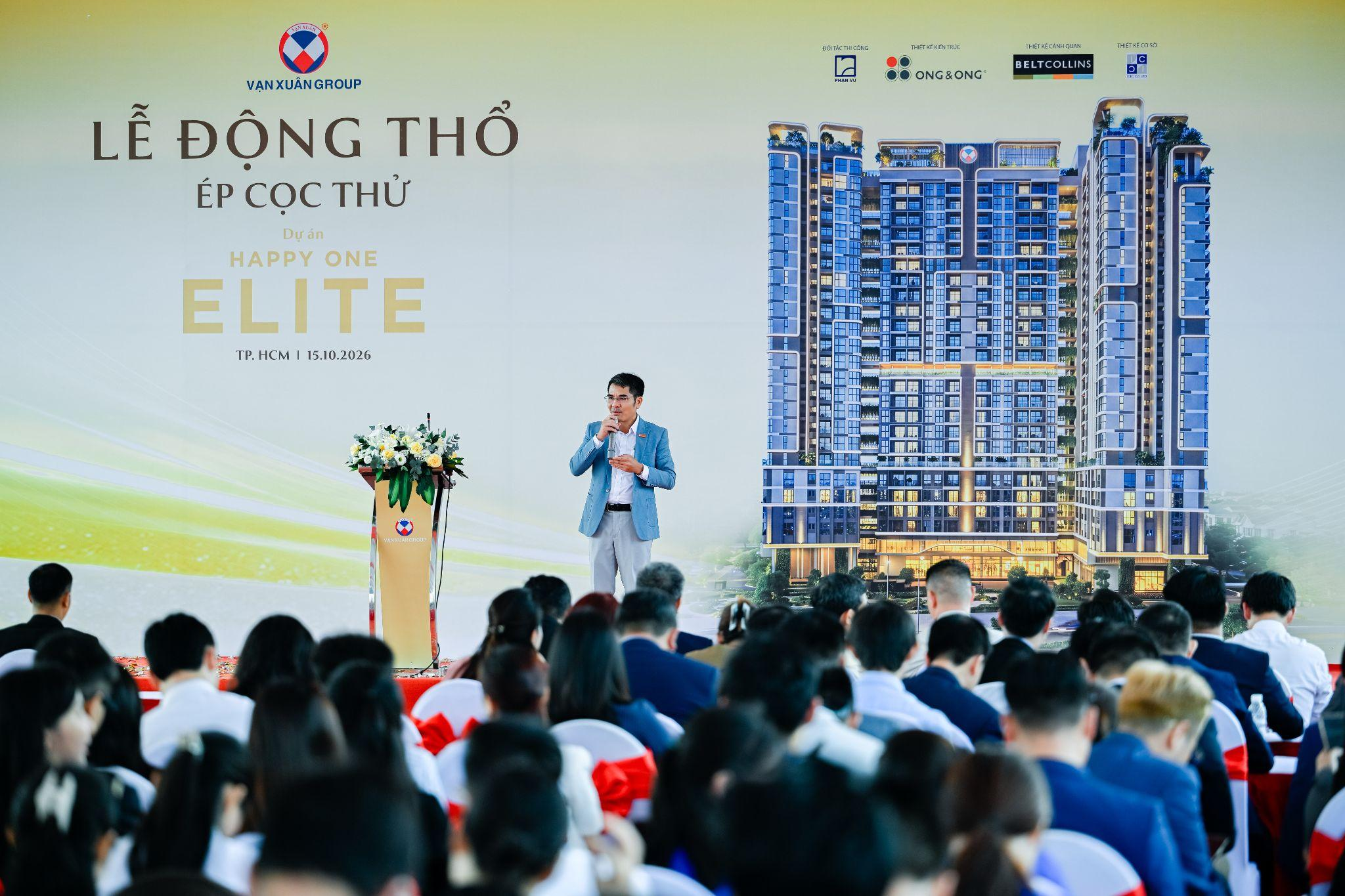 Lãnh đạo Vạn Xuân Group phát biểu tại lễ động thổ Happy One Elite ngày 15/10/2026