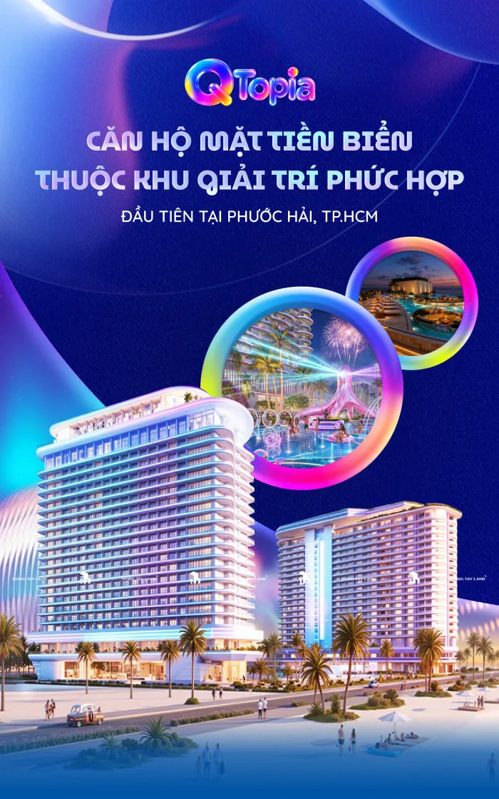Phối cảnh Q Topia về đêm với khu vui chơi giải trí và pháo hoa trong khuôn viên dự án